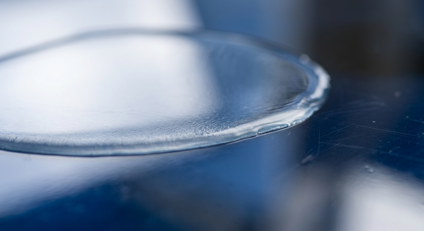 Water droplet spreading on a plasma-treated polymer surface showing low contact angle